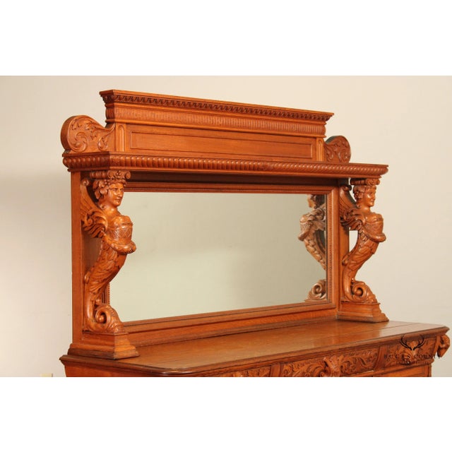 Late 19th Century Antique Renaissance Revival Figural Carved Oak Mirrored Sideboard For Sale - Image 5 of 12