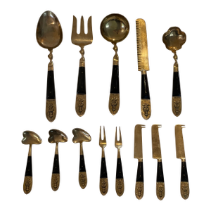 Vintage Brass Tibetan Buddha Flatware Set