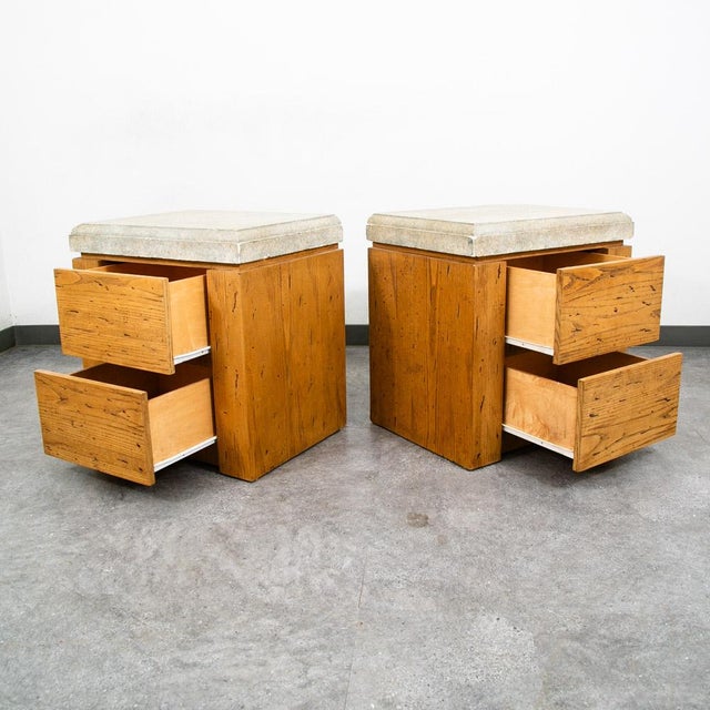 Mid Century Modern Nightstand End Side Table Custom Stone Grey Top 1980 Drawers, 2 Pieces For Sale - Image 4 of 12