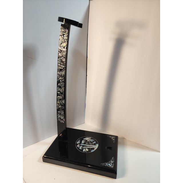 Antique Japanese Sword Stand: Black Lacquer With Abalone Inlay For Sale - Image 4 of 10