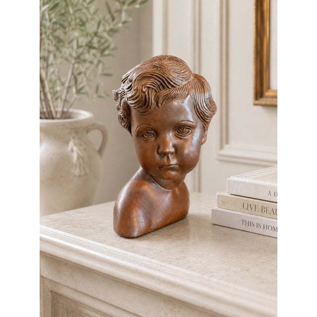 Late 19th Century Late 19thC French Brown Earthenware Child Bust - 1 Pc For Sale - Image 5 of 12