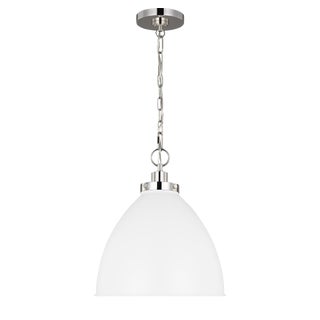 Chapman & Myers by Visual Comfort Studio Wellfleet Medium Dome Pendant, Matte White & Polished Nickel For Sale