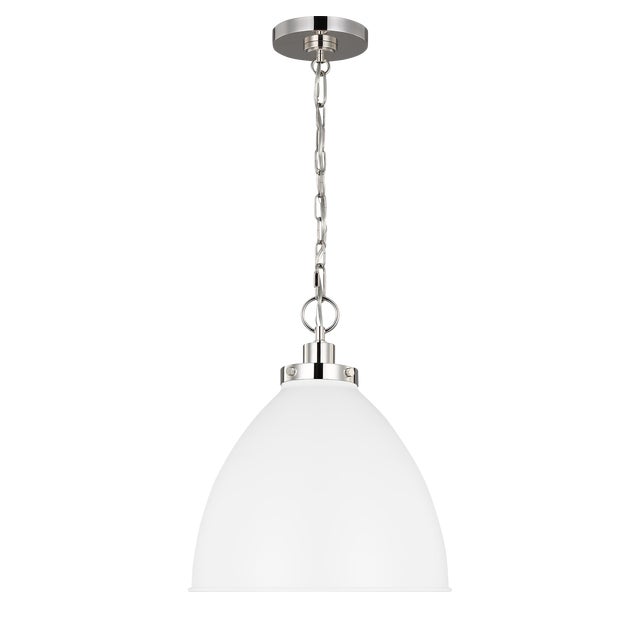 Chapman & Myers by Visual Comfort Studio Wellfleet Medium Dome Pendant, Matte White & Polished Nickel For Sale