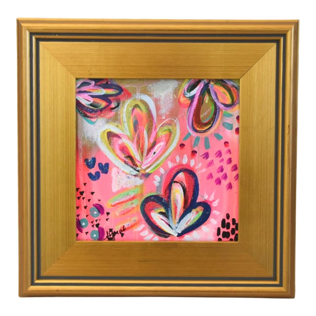 Colorful Vibrant Abstract Impressionist Painting Including the Antiqued Gold Wood Frame For Sale