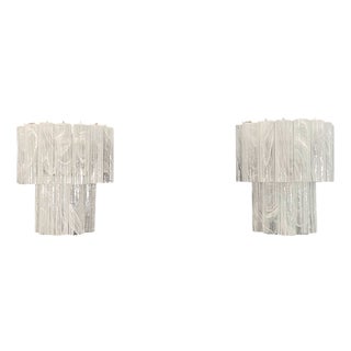 Murano Glass Tube Wall Sconces with 13 White Alabaster Glass Tubes, 1990s, Set of 2 For Sale