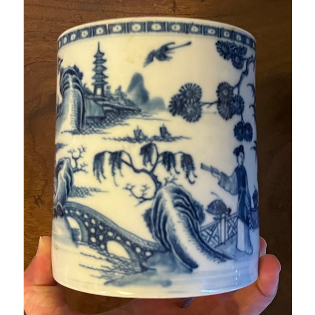 Ceramic Large Antique 18th Century Chinese Export Blue & White Porcelain Tankard Mug For Sale - Image 7 of 12