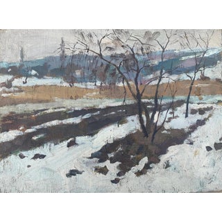 Winter Landscape Oil Painting Original Art Ukrainian Artist Sokolovsky G. 1960s For Sale