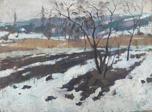 Winter Landscape Oil Painting Original Art Ukrainian Artist Sokolovsky G. 1960s