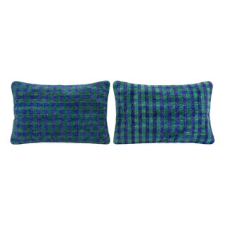 Earthy Wool Lumbar Rug Pillow Cover 16'' X 23'' - Set of Two For Sale