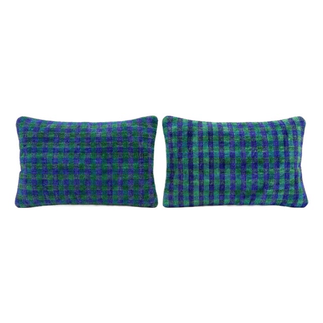 Earthy Wool Lumbar Rug Pillow Cover 16'' X 23'' - Set of Two For Sale