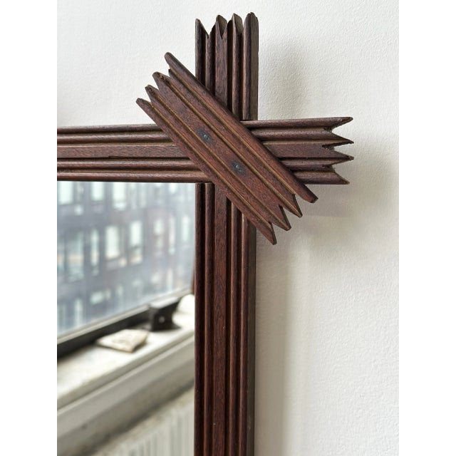 Brown Antique Elongated Cross-Hatch Mirror, Circa Early 20th Century For Sale - Image 8 of 18