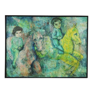 Vintage Impressionist Painting of Children on Horseback by Brooks Woollcott Powell For Sale