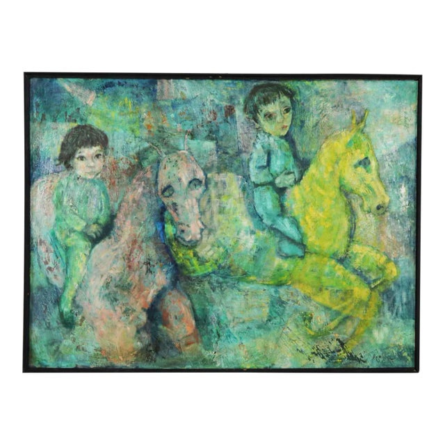 Vintage Impressionist Painting of Children on Horseback by Brooks Woollcott Powell For Sale