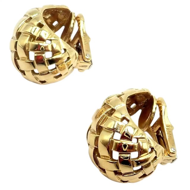 1980s Vintage Tiffany & Co. Vannerie Basket Weave Yellow Gold Hoop Earrings, A Pair For Sale - Image 5 of 13