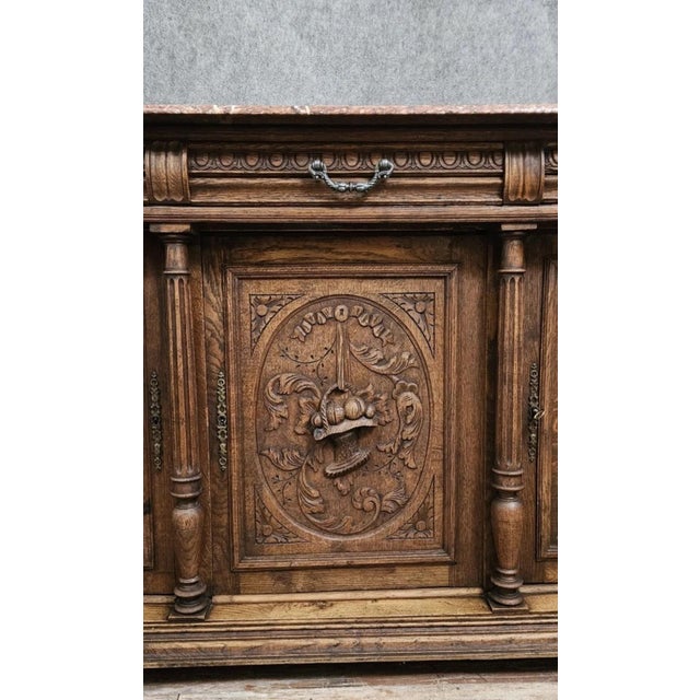 Renaissance Style Buffet in Oak with Marble Top For Sale - Image 3 of 12