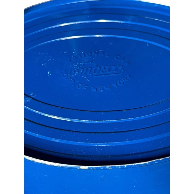 Late 20th Century VTG National Can Co Nautical Blue Sailor Boats 9" Waste Bin Trash Can For Sale - Image 5 of 9