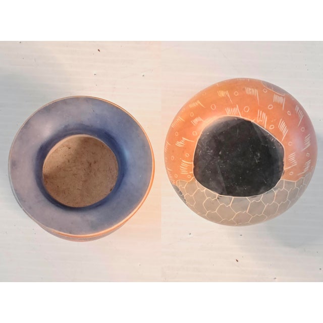 Stone Vintage Carved Soapstone Egg & Rainbow Stone Egg Set of 2 W/ Stands For Sale - Image 7 of 13