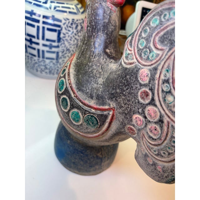 Vintage Thai Terracotta Rooster Bird Sculptures Hand Painted Folk Art – A Pair For Sale - Image 15 of 18
