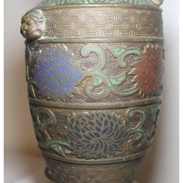 Antique Handmade Ornate Japanese Champleve Enamel Bronze Marble Table Lamp For Sale - Image 12 of 12
