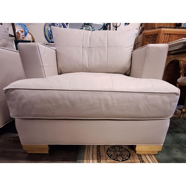 Late 20th Century Late 20th Century Larry Laslo for Directional Pair of Custom Leather Arm Chairs For Sale - Image 5 of 12