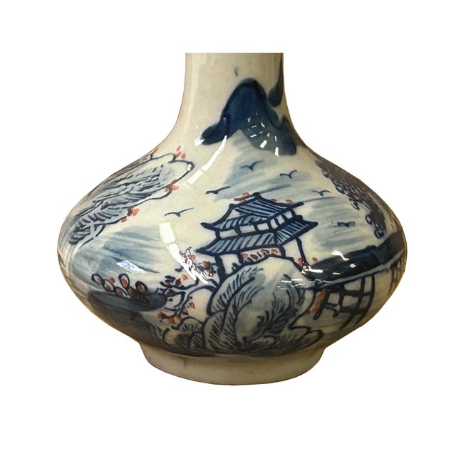 4.5" Chinese Blue White Scenery Flower Graphic Small Porcelain Art Vase For Sale - Image 9 of 12