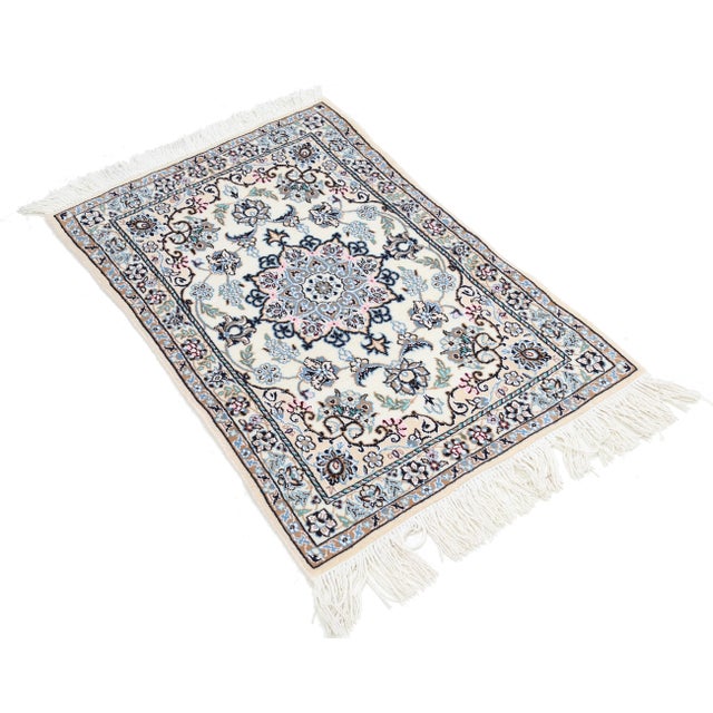 Traditional Fine Hand Knotted Persian Silk & Wool Nain For Sale - Image 3 of 4