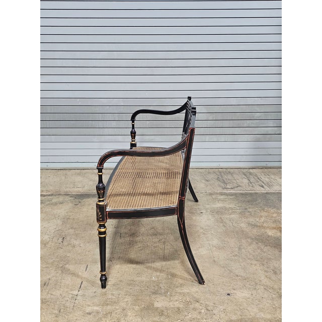 Late 20th Century Baker Historic Charleston Bench Settee Black Finish Gold Accents For Sale - Image 13 of 15