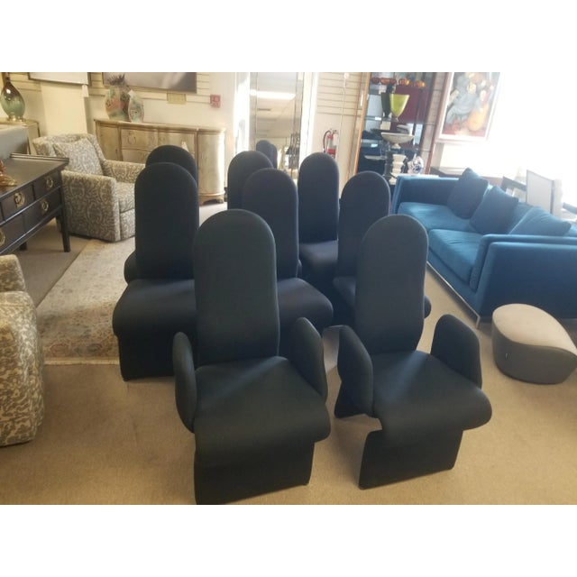 Roger Rougier, Set of 8, Post Modern Dining Chairs. Original upholstery. These chairs are from the 1980's.