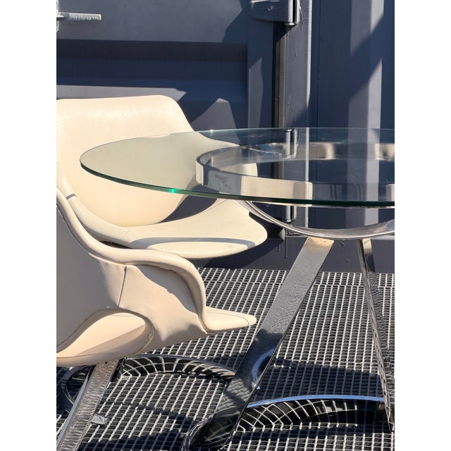 Space Age Chrome, Glass and White Leather Dining Room Set by Euro Steel, 1970s, Set of 5 For Sale - Image 10 of 18