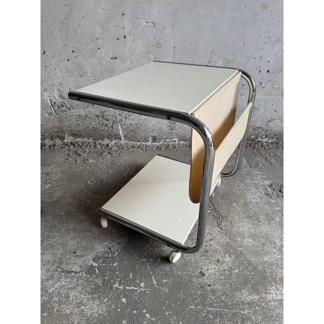 Beige Vintage Side Table with Magazine Rack on Wheels, 1980s For Sale - Image 8 of 8