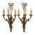 Mid 20th Century Louis XIV Solid Brass 3-Arm Wall Sconces W/Ribbons For Sale