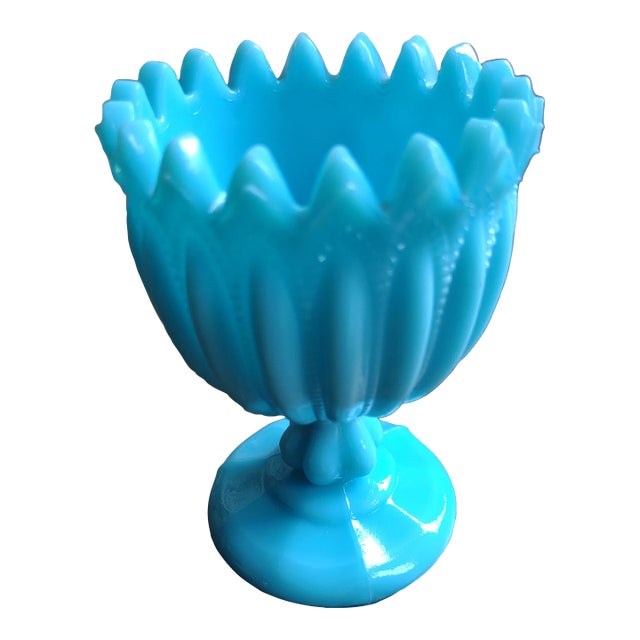 1930s Portieux Vallerysthal French Blue Opaline Glass Vase For Sale