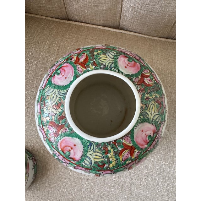 Vintage Chinese Famille Rose Porcelain Ginger Jar With Lid - Hand Painted For Sale In New York - Image 6 of 9