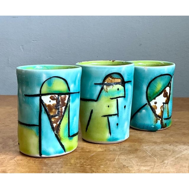 Vintage Hand-Painted Ceramic Cups For Sale - Image 10 of 12