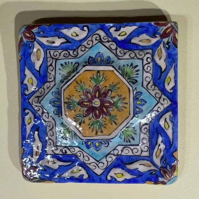 Wall Hanging Vintage Square Embossed Persian Tile For Sale - Image 12 of 12