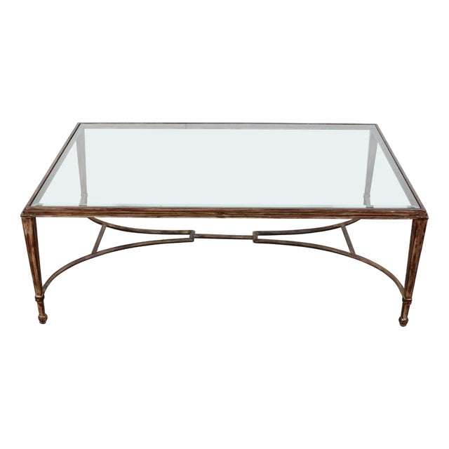 Large Gilt Metal and Glass Cocktail Table For Sale