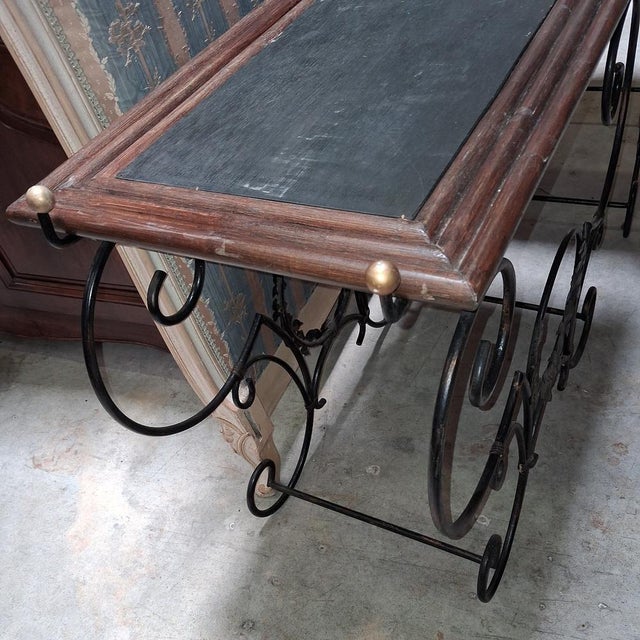 Mid-Century Wrought Iron and Blackened Wood Consoles, 1950s, Set of 2, in Good conditions. Designed 1950 to 1959