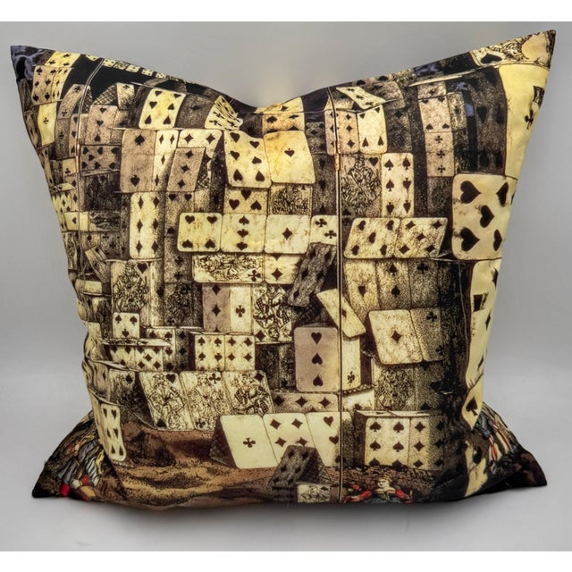 Mid-Century Modern Fornasetti Style House of Cards Silk Down Throw Pillow For Sale - Image 3 of 8