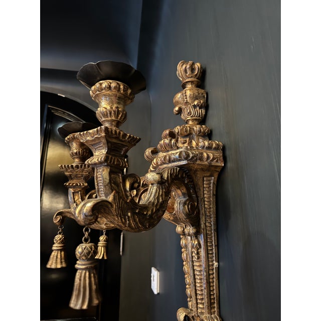 Late 19th Century Late 19th Century Large Gilded Wall Sconces - a Pair For Sale - Image 5 of 11