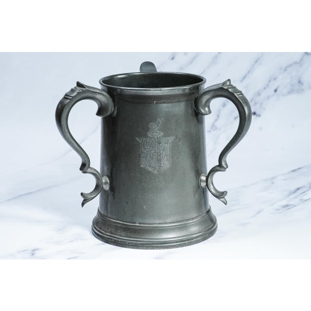 Fantastic Triple Handle Antique Trophy Tankard Pewter Cup Victorian University Rowing Crew Sports Home Decor For Sale In New York - Image 6 of 13