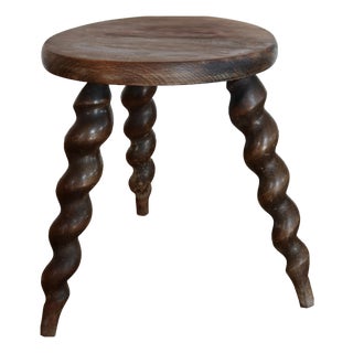 Tripod Stool in Turned Wood, 1960s For Sale