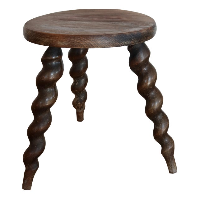 Tripod Stool in Turned Wood, 1960s For Sale