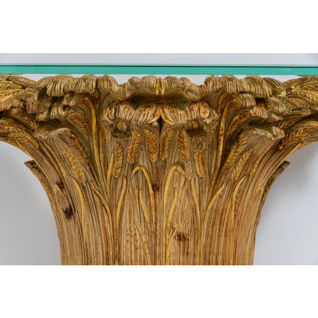 This stunning piece is a vintage Italian Hollywood Regency "Sheaf of Wheat" console table designed by Franco Chelini in...