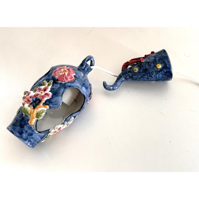 Flower and Coral Maiolica Illuminated Lantern from Vietri, Italy, 1950s For Sale - Image 6 of 17