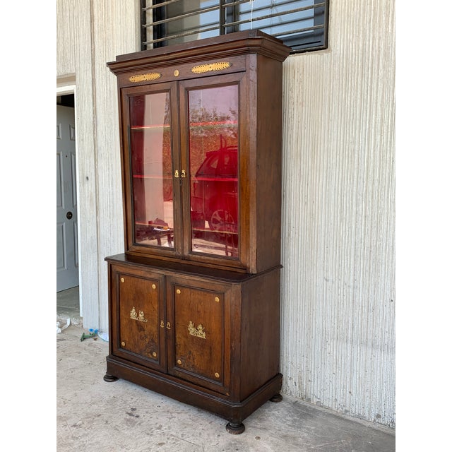 Traditional Large Empire Danish Glass Cabinet, Bookcase in Mahogany With Bronze Details For Sale - Image 3 of 8
