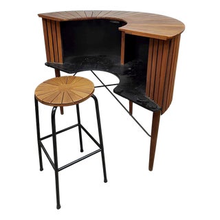 Vintage Slatted Cocktail Bar & Stools, 1960s, Set of 3 For Sale