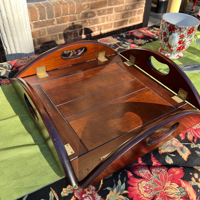 Up for consideration is a beautiful large round wooden folding tray. This would look lovely in your home and it is a great...