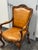 Venetian Leather Bespoke Carved Wood Armchair, Vintage For Sale - Image 9 of 12