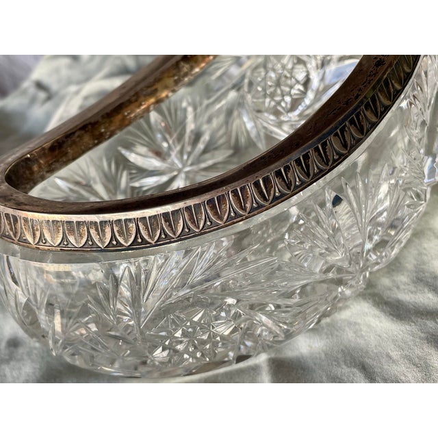 Brilliant Deeply Cut Cut Glass Art Deco 875 Silver Rimmed Oval Boat Small Bowl For Sale - Image 9 of 12