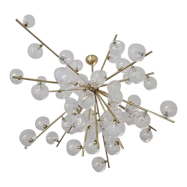 Large Custom Glass and Brass Sculptural Chandelier For Sale